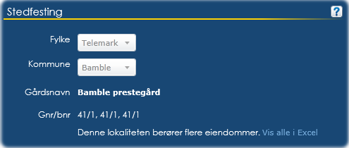 Fylke og Kommune viser hvilket fylke og hvilken kommune kulturminnet er plassert i.