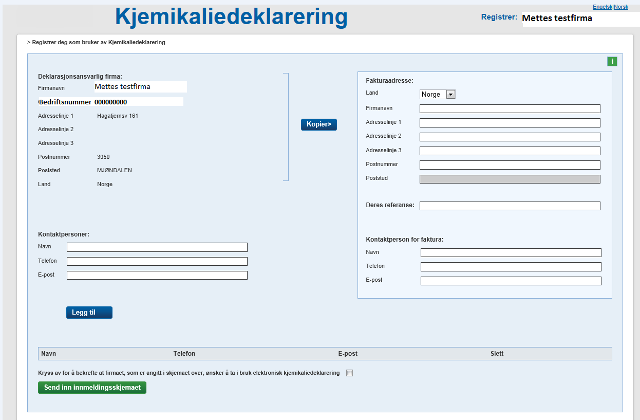 3) Logg inn i Altinn med ditt eget fødselsnummer. Registrer virksomheten som bruker send søknad Første gang du logger inn vil du få opp et bilde for å registrere virksomheten som bruker.