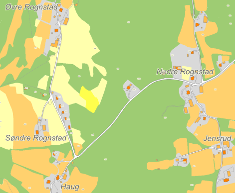 Skisenteret og Østgreina sett fra Rognstadvegen (se kartutsnitt) på den andre siden av dalen.