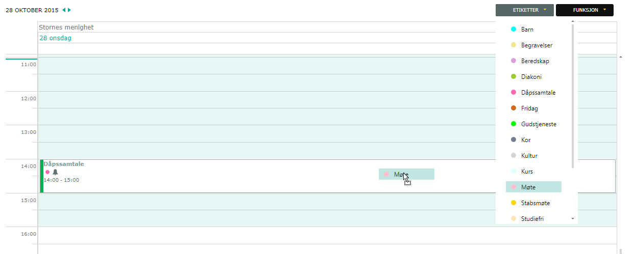 2.6. DRAG AND DROP I KALENDEREN I kalenderen kan du nå enkelt legge ressurser (personer, lokaler osv), etikett eller funksjoner til en avtale ved å bruke drag and drop.