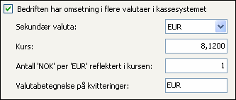 INTRODUKSJON TIL MAMUT BUTIKKDATA Valutabetegnelse på kvitteringer: Gjelder firmaets primære valuta. Legg inn for eksempel NOK.