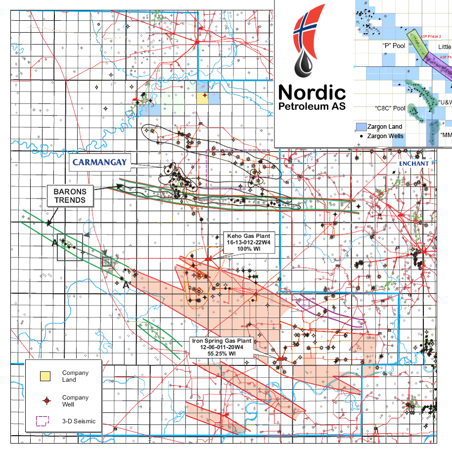 Prosjekt Kart & Oversikt Carmangay utviklet område for olje & gass Attraktivt og utviklet område med mange olje & gass produserende brønner Eksisterende produksjon og kommersiell infrastruktur på