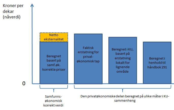 Beregning av nåverdi Det er verdien av permanent eller midlertidig tapt bruksverdi som skal erstattes. Det betyr at det må beregnes nåverdi av tapet.