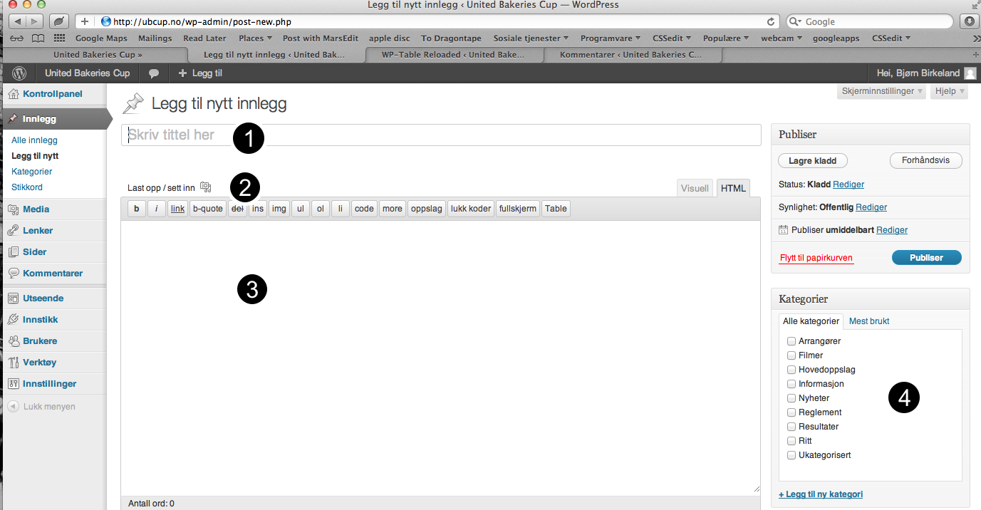 Skrive innlegg Det er spesielt fire ting som er viktig når du skal lage en artikkel: 1. Overskrift 2. Bildefil 3. Tekst 4.