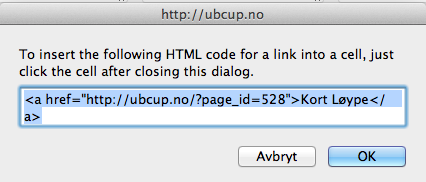 Dialogboks for link Her kopierer du inn linken du skal sende folk til.