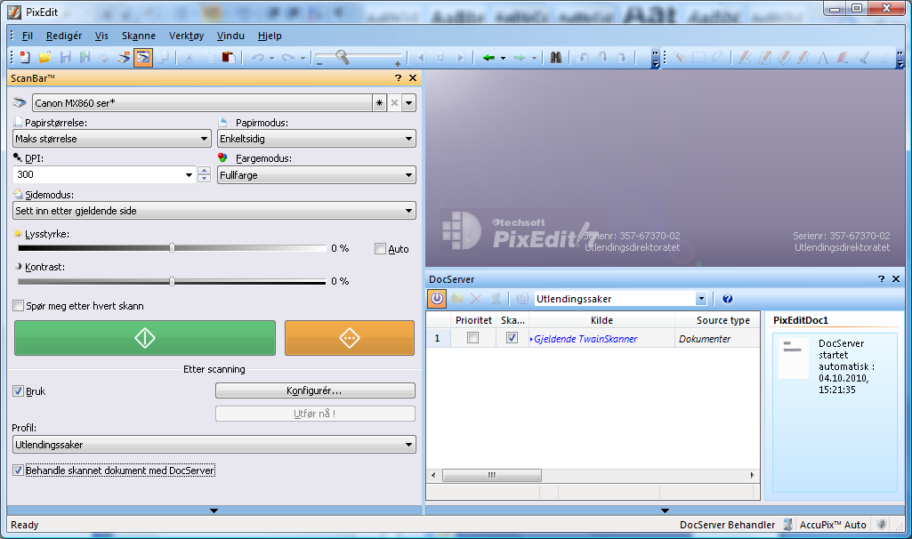 1.8 Trinn 7: Oppsett av DocServer For at det skal være mulig å starte en ny skanning før etterbehandling av forrige sak er ferdig, brukes en funksjon som heter DocServer.