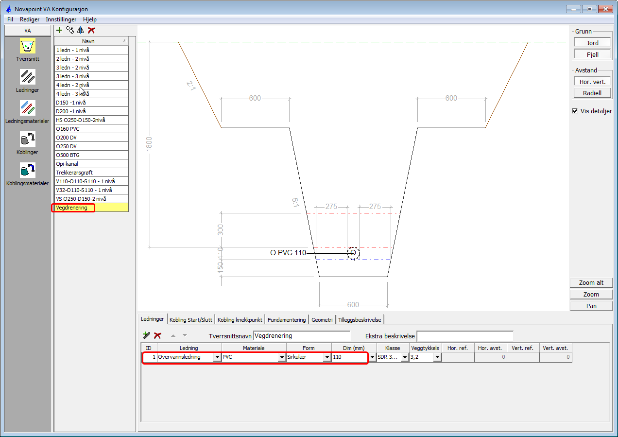 Øving 25 - Konstruere VA trase 1. Gå til AutoCAD. Velg fra nedtrekksmenyen VA og Velg oppgave. Denne dialogen kommer opp: Pass på å velge riktig VA oppgave, i dette tilfellet VA 1 slik som vist.