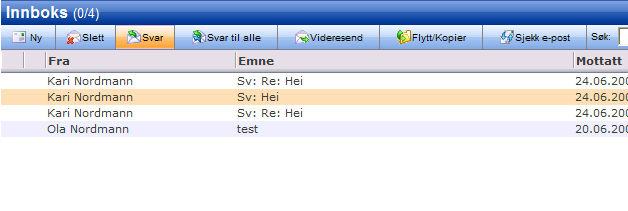 Svar på e-post For å svare på e-post, marker e-posten