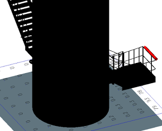 Dwnlight i tak (rød farge), farge- g tallverdi i lux fremgår på tegningen. Legg merke til at lysberegningen er fretatt 85 cm fra gulv (høyde på benk- g brdflater). 3D DAK fra en pedestall til en kran.