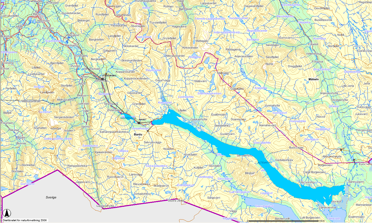 . 5 Altevatn-/Bardu-reguleringa.5.1 Områdebeskrivelse Altevanns-reguleringa : Altevatn er hovedmagasin for Innset og Straumsmo kraftverk.