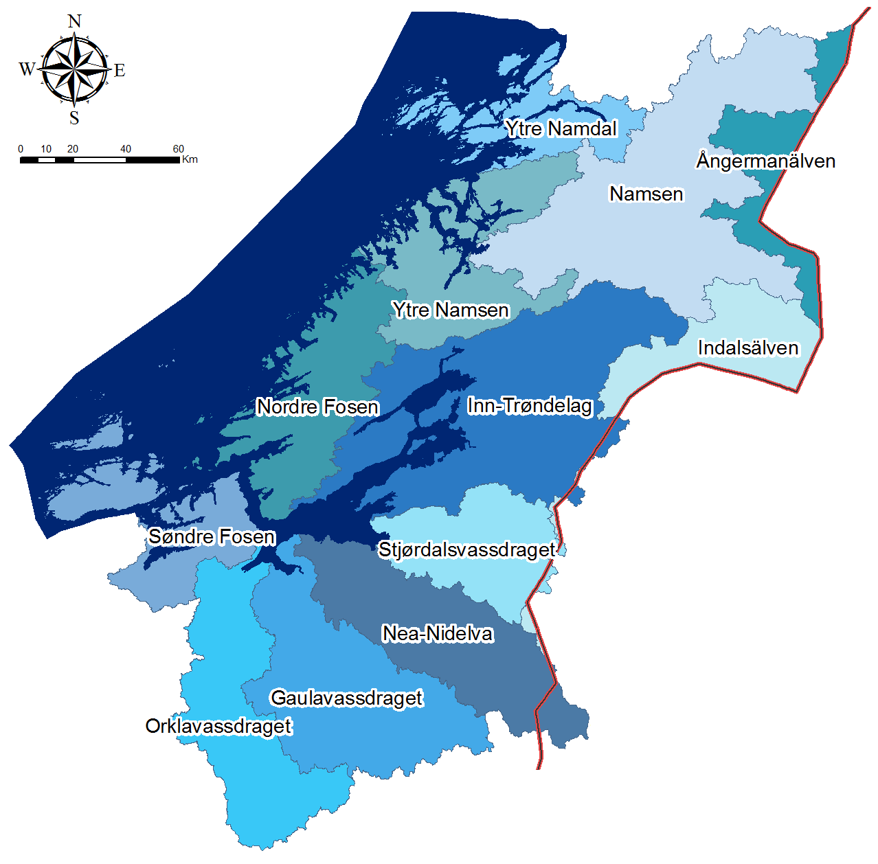 Tabell 7: vannforekomster i vannregion Trøndelag Antall Av disse SMVF Utbredelse/areal Elver og bekkefelt: 2407 210 64076,93 km Innsjøer: 732 98 1333,74 km² Kystvann: 334 4