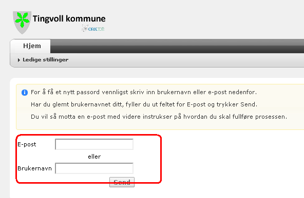 2.3. Glemt brukernavn/passord? Trykk på Glemt brukernavn/passord Skriv inn e-postadressen din det må være den epostadressen du mottar den kommunale lønnslippen på, dvs.