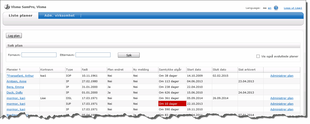 Introduksjon 2 Jobbe med planen 2.1 Hjem - Startsiden 21 Første bilde en kommer til når en åpner en plan er startsiden.