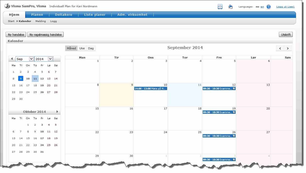 22 2.1.1 SamPro 4.6 Kalender Kalenderen i SamPro er ment som hjelp for bruker/planeier til å få koordinert aktiviteten rundt planarbeidet rett og slett en samarbeidskalender.