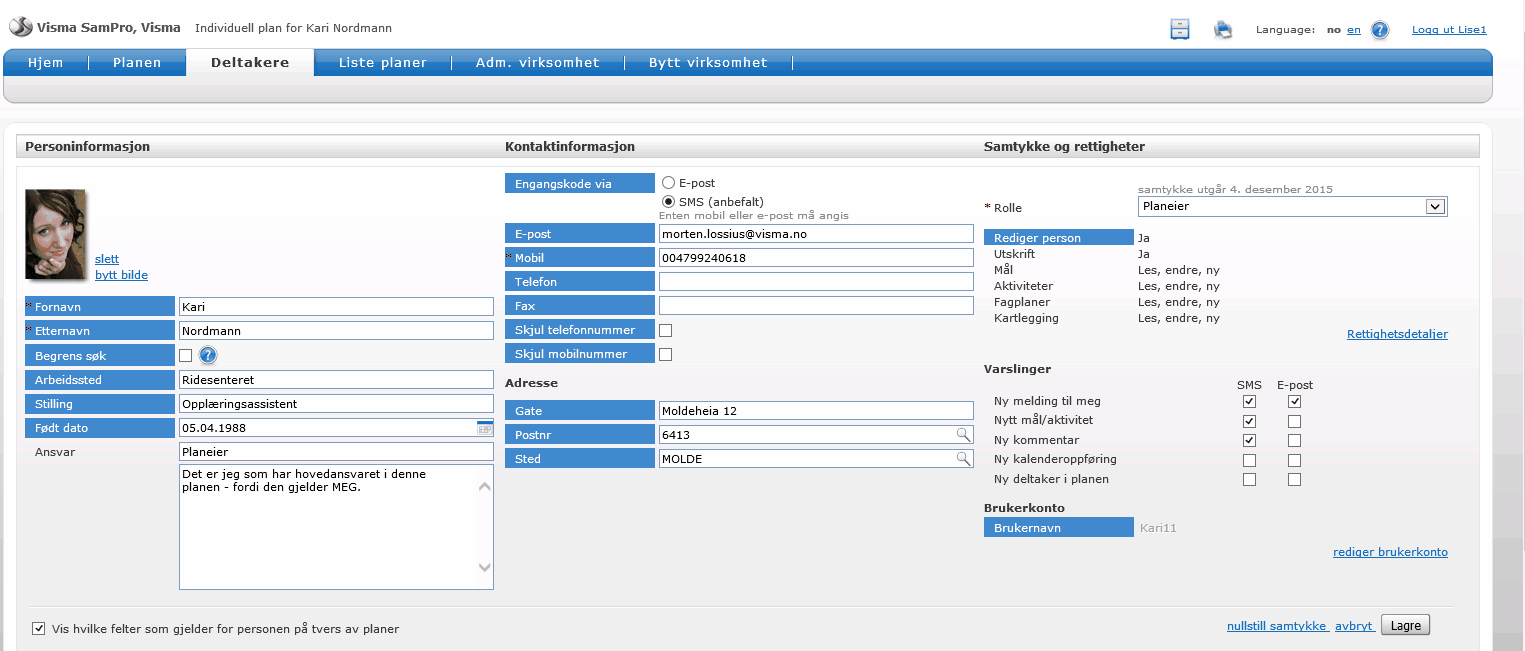 Administrere planen 51 Hvis personen ikke finnes fra før i SamPro Hvis personen jeg skal legge til i planen ikke finnes fra før i SamPro vil jeg etter søket mitt få beskjeden: Ingen personer funnet.