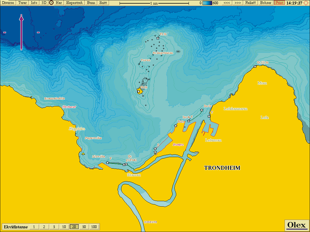 Bottom topography near Trondheim