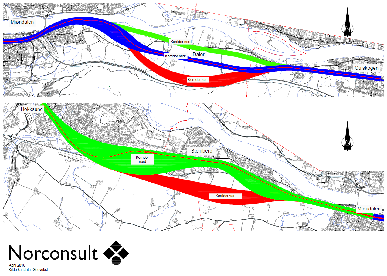 25 av 45 6.2 Korridoralternativer som vil bli vurdert i dette planarbeidet Det er gjennomført en prosess der flere korridoralternativer er vurdert.