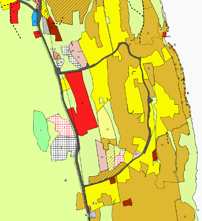 Figur 3. Kommuneplan. (kilde: Follokart) Rett syd for planområdet er det også avsatt arealer for framtidig utbygging, bl.a. for annen utbygging og videreutvikling/fortetting av eksisterende boligområder.