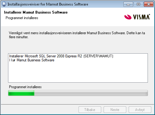 Installasjonsveiledning 5. Start installasjonen Nå installeres Mamut Business Software.