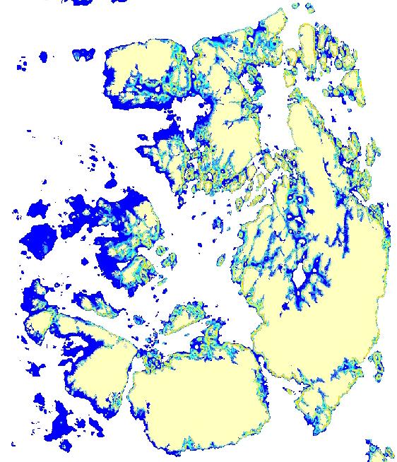 Figur 2. Prediksjonskart for sannsynlighet for utbredelse av sukkertare, gitt naturtilstand.