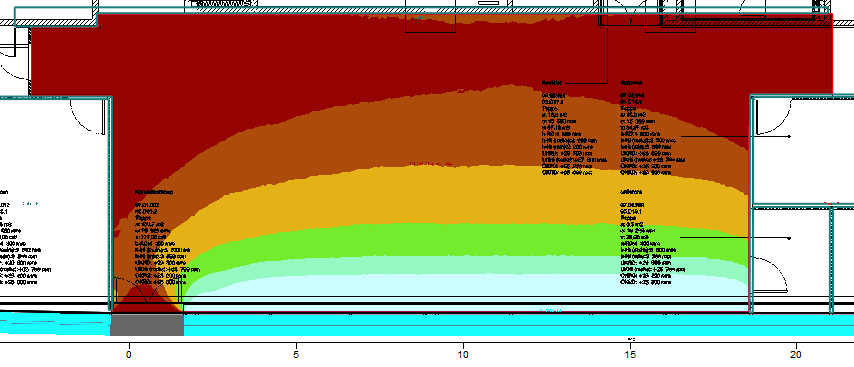 BIM I ENERGI- OG INNEKLIMABEREGNINGER Side 11 av 20 Figur 4.6 3D Visualisering av kontorlandskap SV. Rødt område markerer beregningsfeltet. Figur 4.7 3D Visualisering av kontorlandskap SØ og tilstøtende rom.