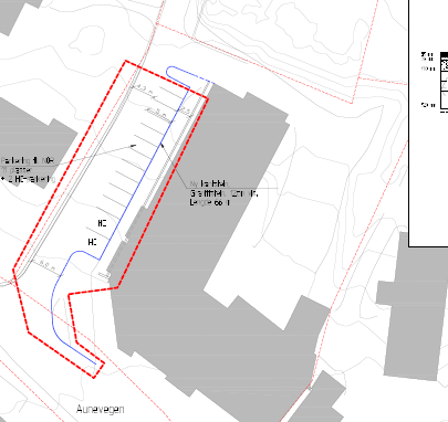 Utomhusområdet Figur 1 Utomhusplan, utkast for videre bearbeidelse. Det er forutsatt opparbeidet noe parkeringsdekning, samt oppgradering av fortau lik opparbeidelsen av fortau v/nor park.