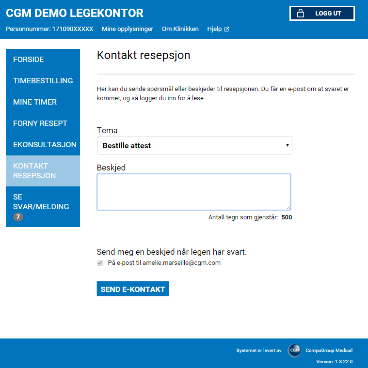 Side 15 Hindre meldinger via EP-Kontakt Hvis du ikke vil tillate EP-Kontakt-meldinger, gjør følgende: 1. Åpne Administrasjon -> Aktivere eportal 2. Åpne eportal tjenester. 3.