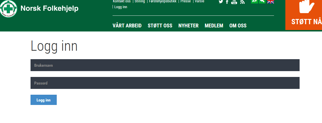 Øverst på midten finner du logg inn klikk her: Da kommer du hit: I feltet Bruker skriver du inn ditt medlemsnummer I