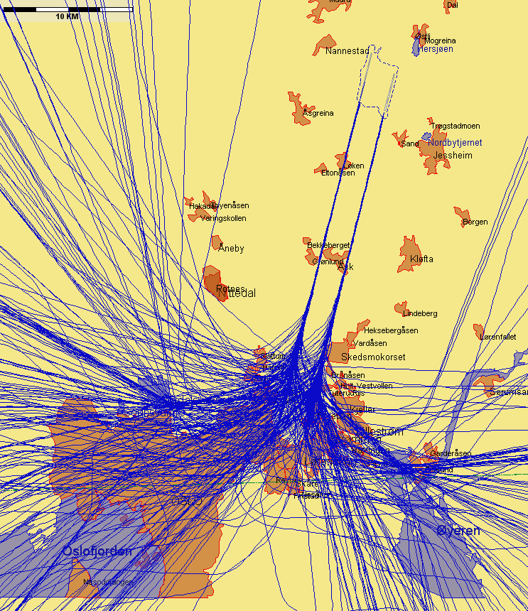 9.3.1 Landinger Landinger fra sør med jetfly, eksempeldag med nordlig trafikkretning hele dagen Figur 2. Torsdag 19.