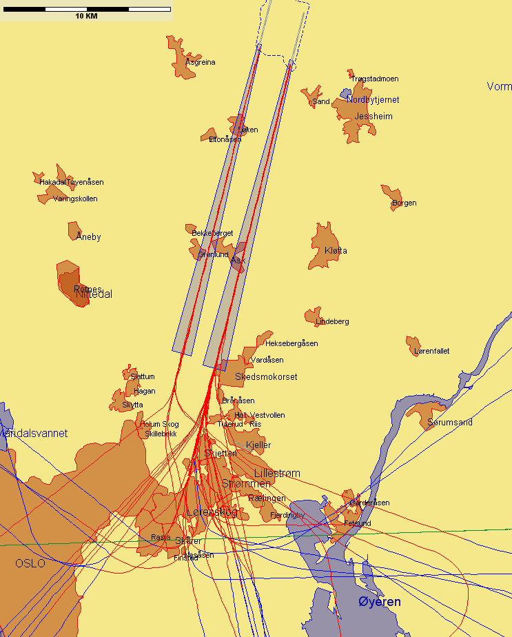 Jetflylandinger fra sør med lav høyde sør for N 59 55 00 Figur 8.