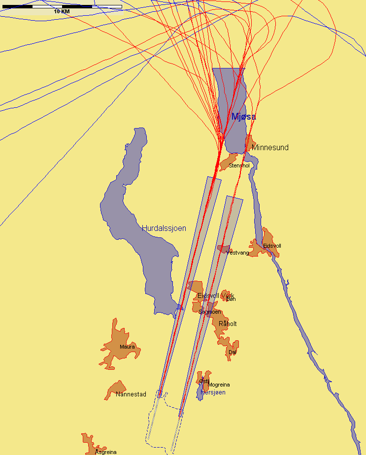 Jetflylandinger fra nord med lav høyde nord for N 60 30 00 Figur 9.