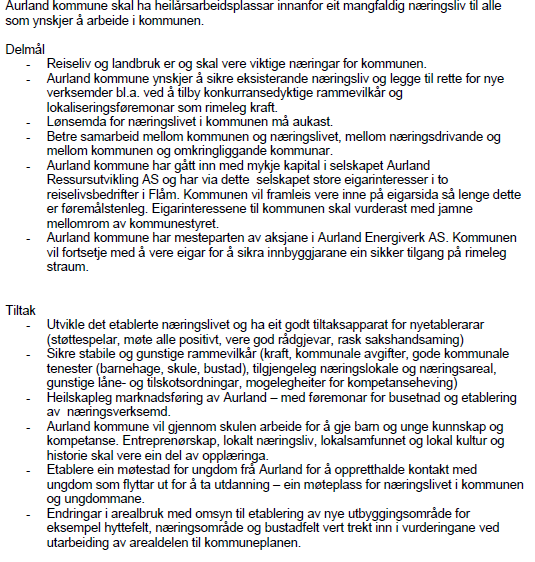 5.1 Kommuneplanen sin handlingsdel Visjon: Aurland det naturlege val!