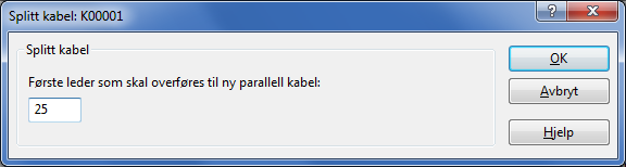 Kutt kabel Med denne funksjonen kan du kutte en kabel i 2 deler. (Det kan også gjøres i Punktkartotek ved å høyreklikke på aktuell kabel og velge Kutt kabel.