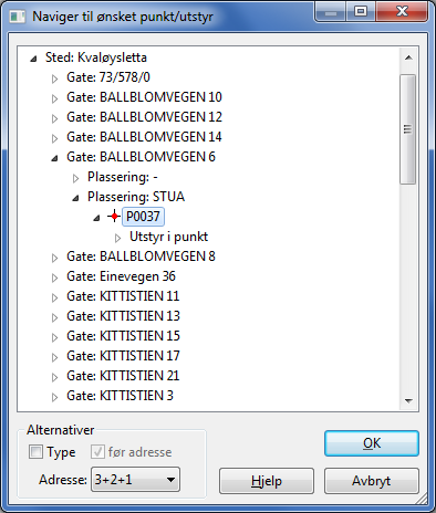 Trasékartotek Kabelkartotek Kabel Zoom ledere Utstyrkartotek Utstyr Zoom tilkoblinger Linjekartotek Kundekartotek Trykk på knappen eller velg Naviger i kabel i Gå til menyen eller høyreklikk i listen