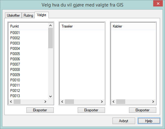 Velg hva du vil gjøre med valgte element fra GIS Her ser du hvilke element