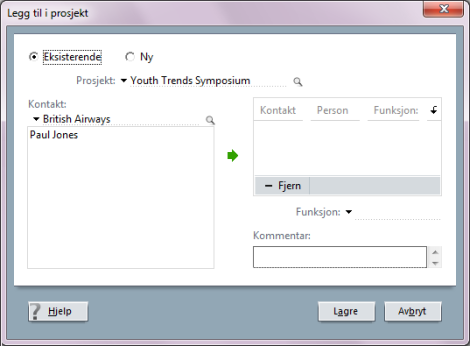 Registrere prosjektdeltakere Hvis du vil at prosjektet skal knyttes til en kontakt, må du angi minst én prosjektdeltaker. Slik gjør du dette: 1. Gå til ønsket prosjekt i Prosjekt-bildet. 2.