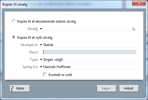 2. Velg oppgaven Kopier til utvalg, eller velg Kopier til utvalg på Utvalgmenyen. 3. Dialogboksen Kopier til utvalg vises.