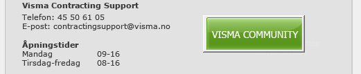 Nyheter og forbedringer Visma Contracting 5.20 Generelt Startvindu - Ny knapp: I slutten av oktober vil kundesidene erstattes av vårt splitter nye nettsamfunn, Visma Community.