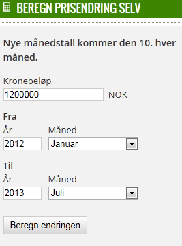 3. Statistisk sentralbyrå (SSB) sin kalkulator. Den indeksen som legges inn i DUF er konsumprisindeksen og denne beregnes ved hjelp av Statistisk sentralbyrås (SSBs) kalkulator.