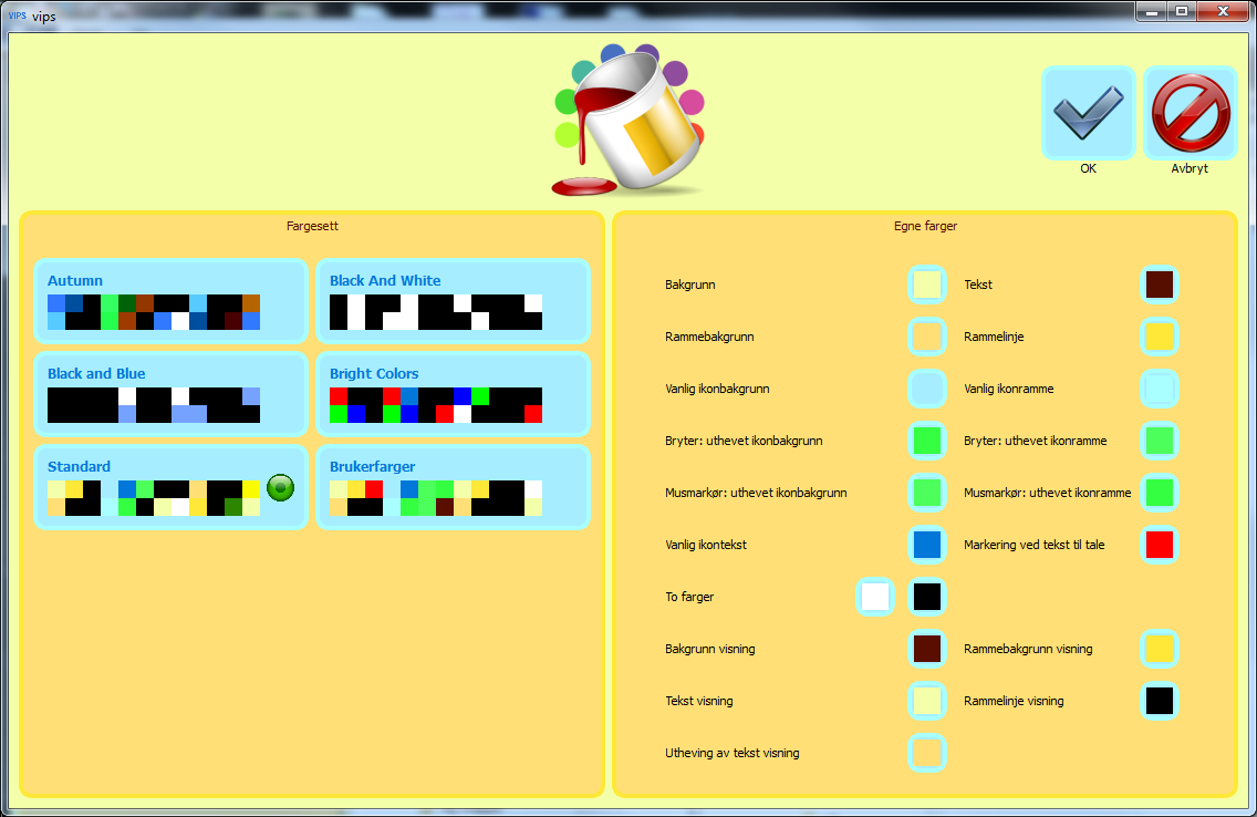 Tofarget ikonsett Mono Her kan du endre de to fargene til for eksempel sort/hvit, gult/blått under fargevalg.