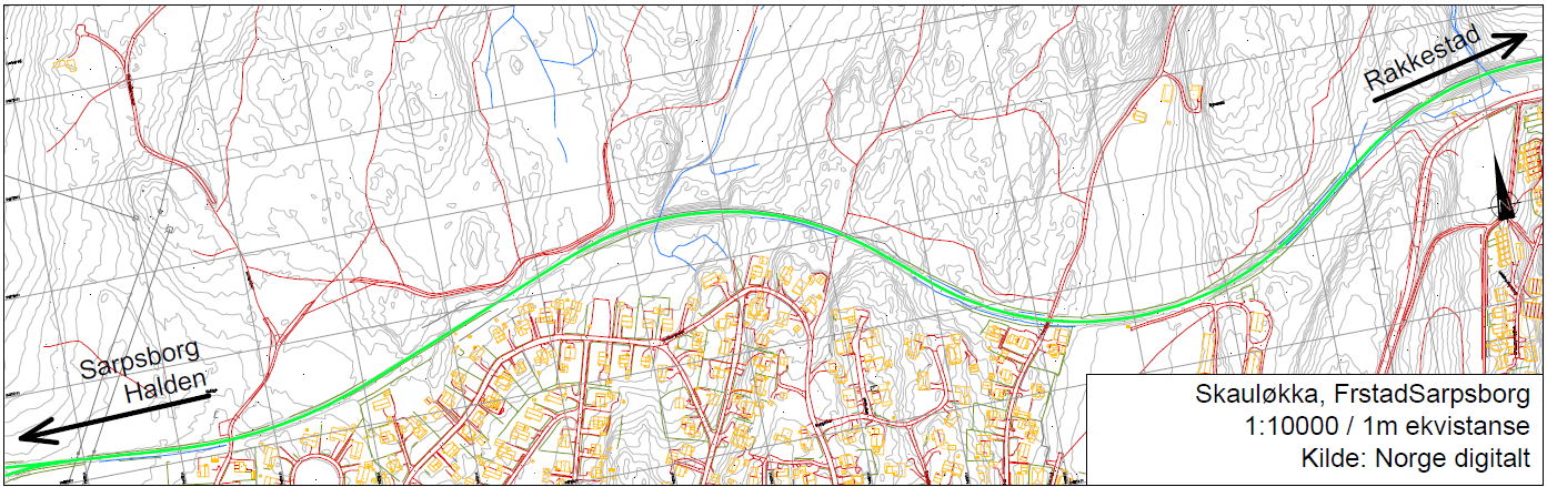 3.6 Alternativ 6 Skauløkka Skauløkka ligger på Østre linje, ca 2,5 km fra Sarpsborg stasjon. Området er i kommuneplanens arealdel regulert til LNF.