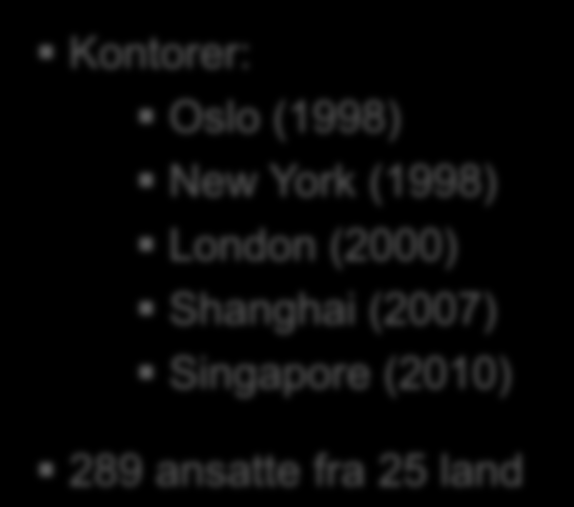 En verdensomspennende organisasjon Kontorer: Oslo (1998) New York