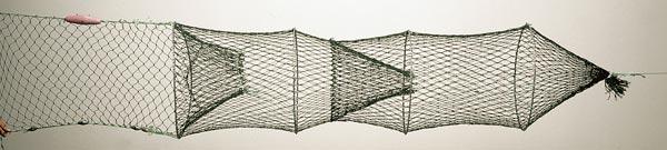 Figur 4.5 Hummerteine (venstre) og krepesteine (Carapax) Ruser består av et knyttet poseformet nett omkring et antall gjorder, formet som et rør.