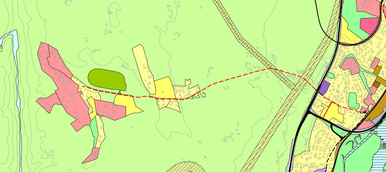 15 Ill. 8: Utsnitt fra kommuneplanens arealdel. G/S vei i Badeveien er markert med rød, stiplet strek. Pågående planarbeid i nærområdet Det pågår pdd.