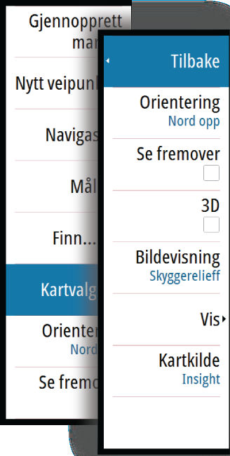 Ú Merk: Alle karttyper fungerer i 3D-modus, men hvis det ikke finnes 3D-kartografi for det aktuelle området, ser kartet flatt ut.