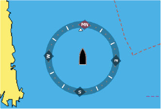Autopilotinnstillinger Kartkompass Du kan vise et kompassymbol rundt båten på kartpanelet. Kompassymbolet er deaktivert når markøren er aktiv på panelet.