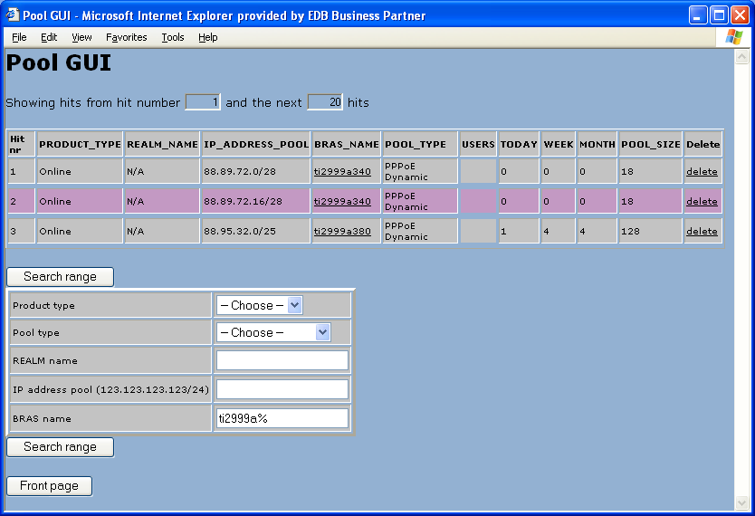 Page 15 f 16 2.3.6 Statistikk ver IP-adresse-frbruk: APM GUI vil vise ISP statistikk på frbruk av IP-adresser ver tid innenfr de IP-pler sm er knfigurert i nettet: Vise antall innlggede brukere p.t. Vise antall brukere innlgget siste døgn, uke g måned Arbeidsflyt: 1.