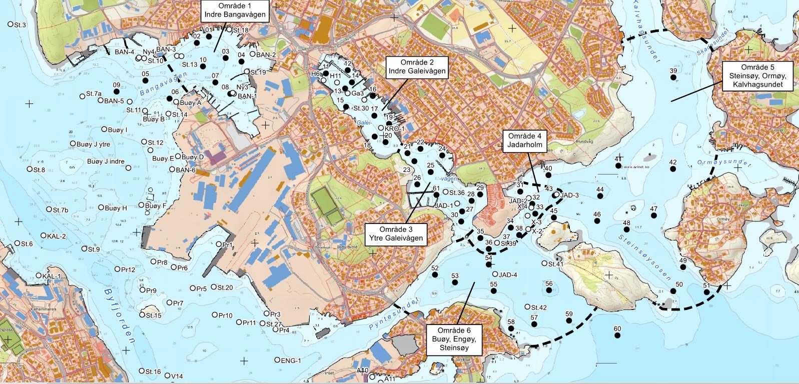 Cowi/NGI (2014): Kartlegginger og risikovurderinger trinn 1-2 Planområder i sjø utfylling Ryfast Grenser