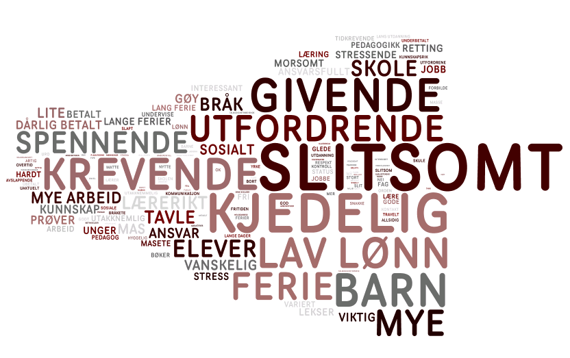 2009: Primærmålgruppen om læreryrket Kjenn etter hvordan du umiddelbart føler det vil være å arbeide som.skriv inn de 3 første ordene du tenker på.