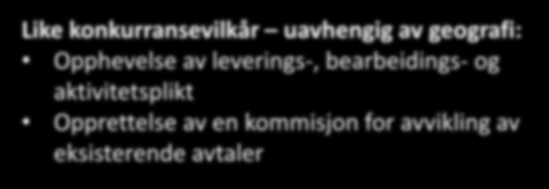 Like konkurransevilkår uavhengig av geografi: Opphevelse av leverings-, bearbeidings- og aktivitetsplikt Opprettelse av en